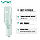 Дитяча машинка для стриження з функцією збирання волосся VGR V-155 GREEN, 4 безпечні насадки, безшумна, IPX8 AuraHome, фото 3