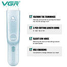 Дитяча машинка для стриження з функцією збирання волосся VGR V-155 BLUE, 4 безпечні насадки, безшумна, IPX8 AuraHome, фото 3