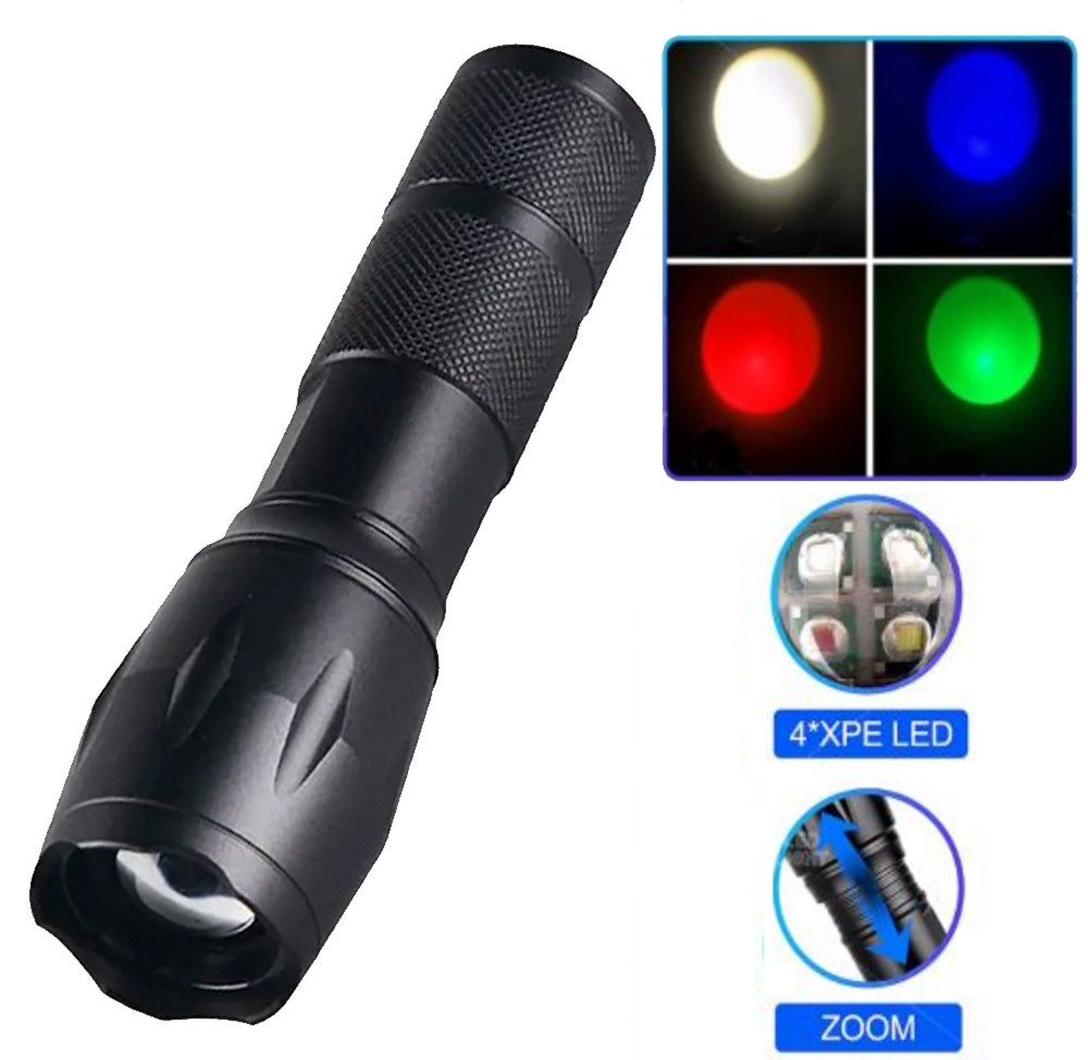Ліхтар X10-4XPE LED (WHITE+RED+BLUE+GREEN), Li-Ion акум., ЗУ microUSB, zoom