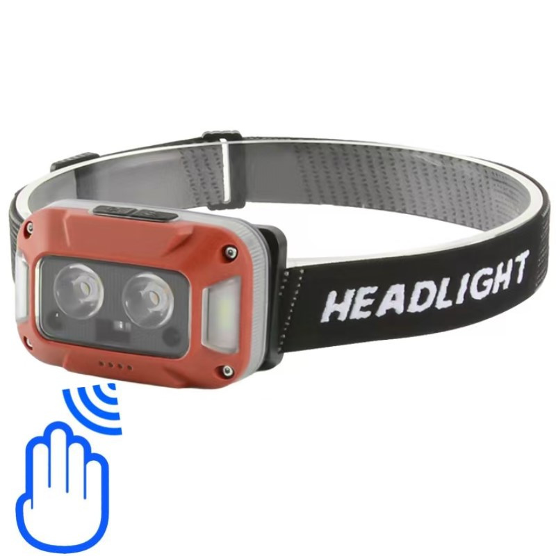 Ліхтар налобний WH-0218-XPG (white+yellow)+SMD (red), Motion Sensor, Li-Ion акумулятор, ЗП Type-C