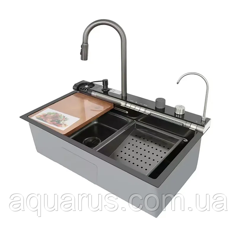 Мийка кухонна багатофункціональна Mixxus MH7546-SET-07 DECOR NANO-BLACK з вбудованим змішувачем (MX9578), фото 1