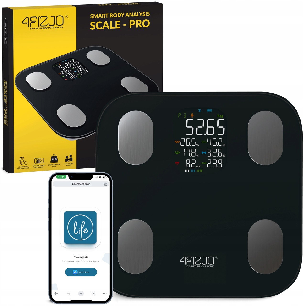 Ваги підлогові аналітичні 4FIZJO Pro до 180 кг Black (P-5905973404051)