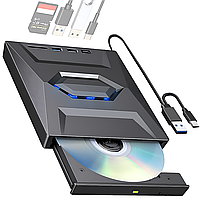 Зовнішній USB 3.0 + Type-C оптичний дископривід Addap EDB-03, портативний дисковод для комп’ютера, ноутбука, макбука | зчитувач