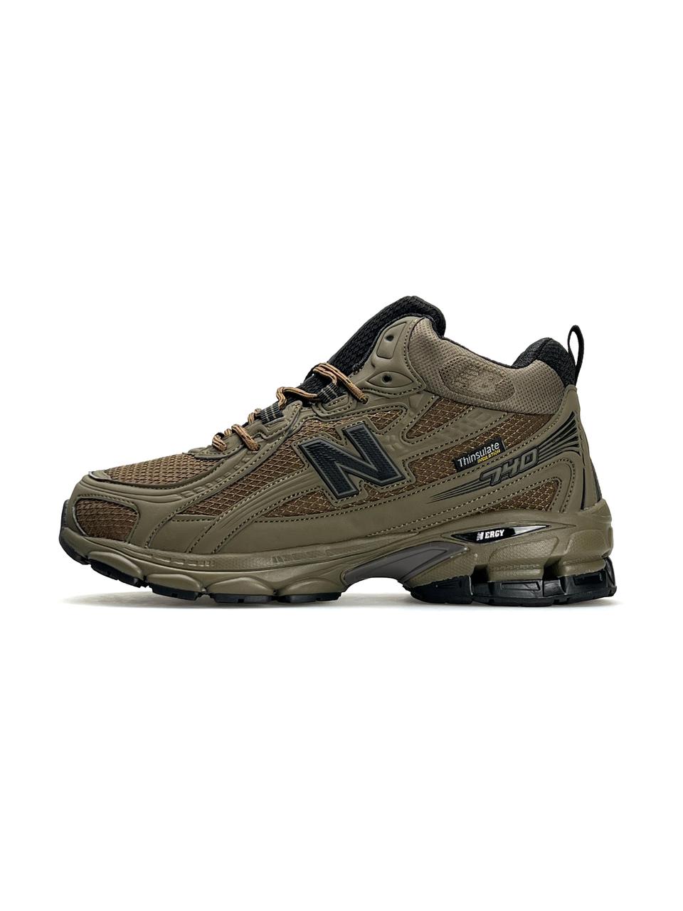 Чоловічі зимові кросівки New Balance 740 Khaki Brown Fur, черевики на хутрі шкіра водовід. текстиль. 41