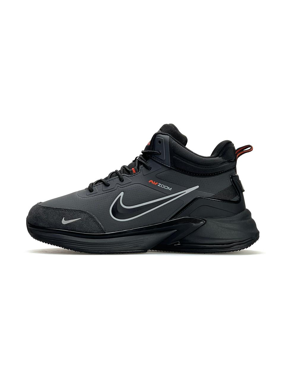 Чоловічі зимові кросівки Nike Lunar Apparent Grey Black Fur, черевики Найк на хутрі шкіра замша. 41