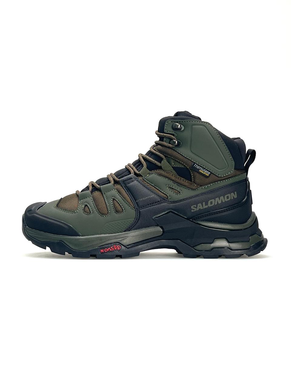 Чоловічі зимові на хутрі кросівки Salomon Quest 4 GTX Khaki Fur, черевики шкіра текстиль хакі. 41