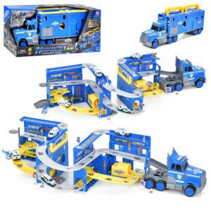 Гараж 2в1 (трейлер), транспорт, 1:64, дорожні знаки, музика, світло, батарейки арт. XG879-122