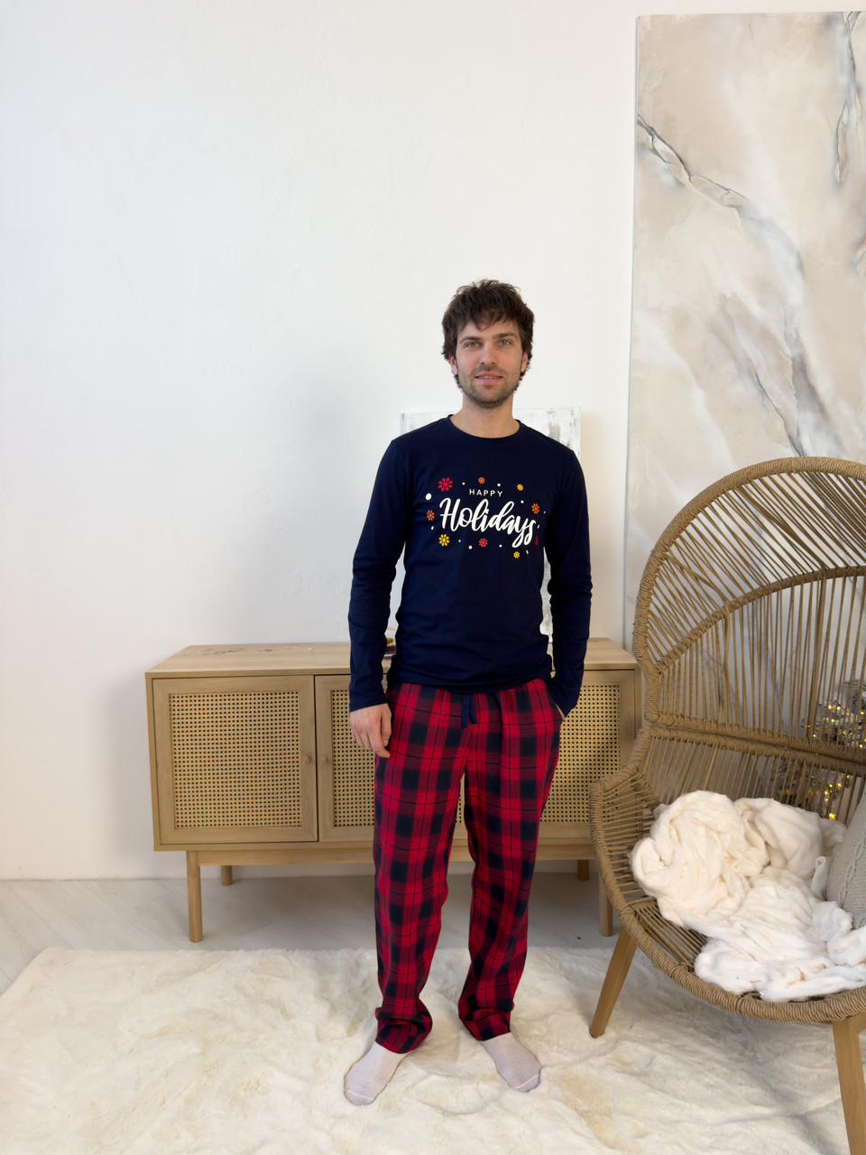 Чоловіча піжама COSY новорічна Глен M червоно-синя