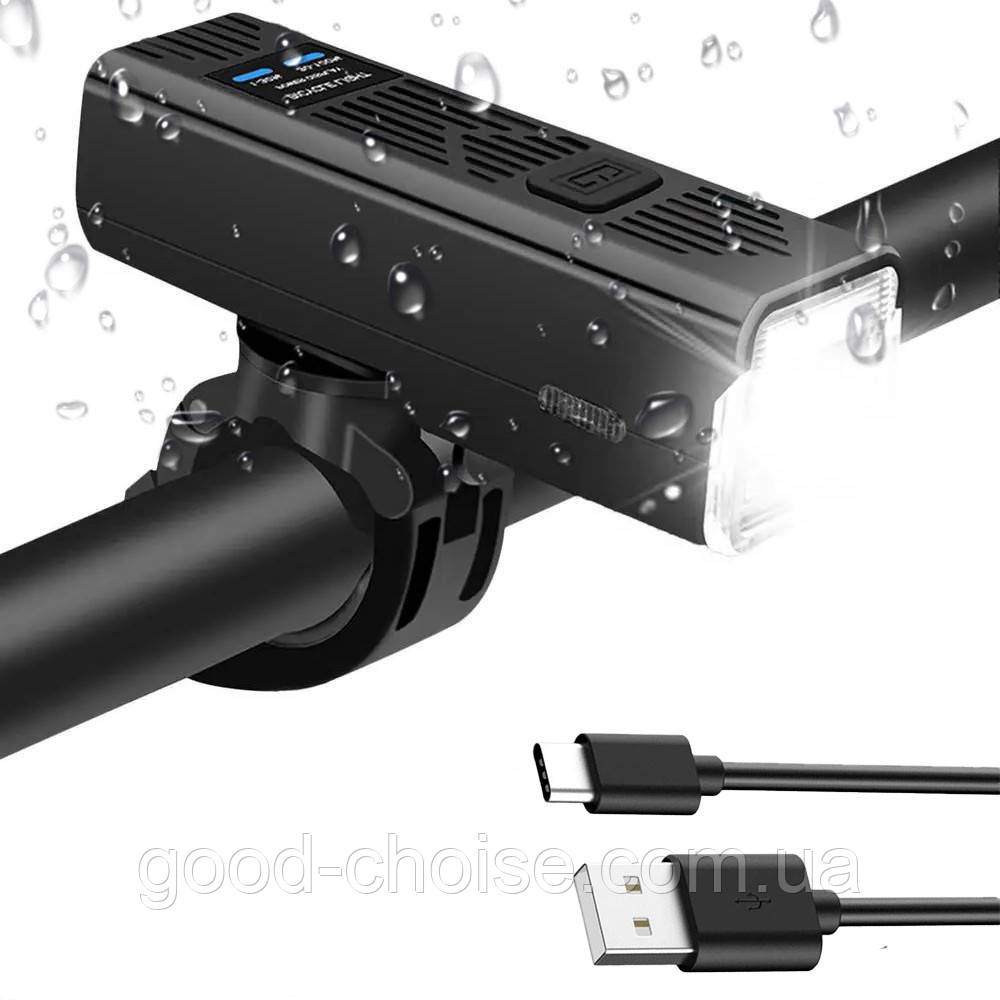 Велофара з сигналом MT-007-T6, від USB + виносна кнопка / Акумуляторна водонепроникна фара на велосипед