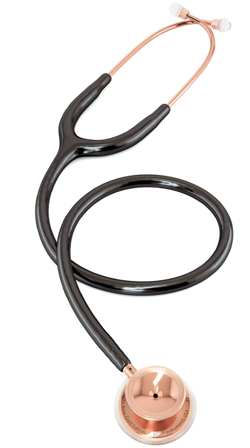 Стетоскоп для дорослих з подвійною головкою, сталевий MDF MD One 777RG, рожеве золото в чорному