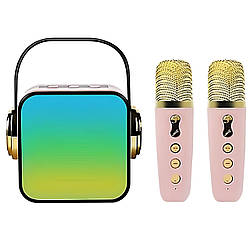Bluetooth колонка з підсвічуванням + 2 мікрофони, USB, ZX-03 / Блютуз колонка портативна / Міні колонка караоке