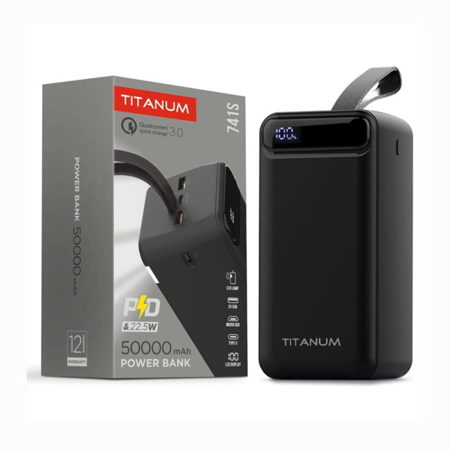 Повербанк Titanum TPB-741S,  50000mAh, 22.5W Black