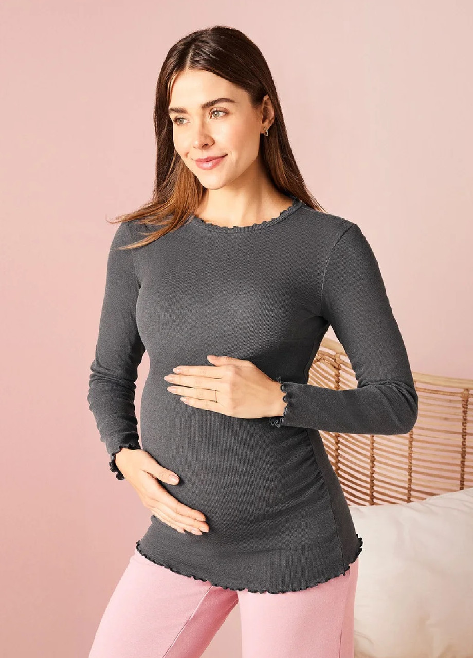 Лонгслів для вагітних в рубчик темно-сірий, фото 1