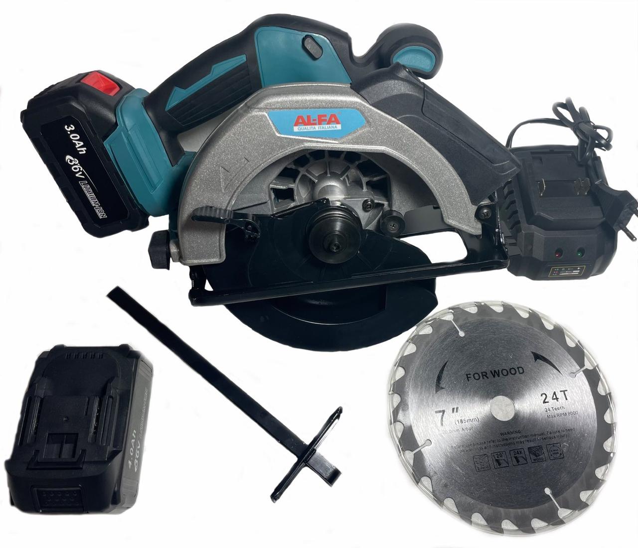 Дискова акумоляторна пилка AL-FA ALCCS-180 (2 АКБ + ЗУ), фото 1