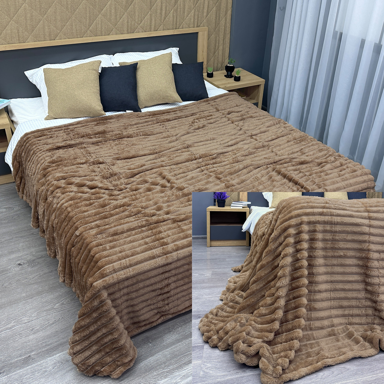 Плед-покривало 200х230 см (+-10см) смужка VIP Шарпей Карамельний (87-146), фото 1