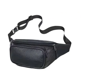 Сумка на пояс чорна бананка 30*12 см чоловіча спортивна на блискавці з кишенею з натуральної шкіри Bagfon
