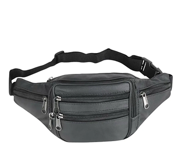 Сумка на пояс чорна бананка 32*12 см чоловіча спортивна на блискавці з кишенею з натуральної шкіри Bagfon