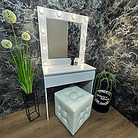 Туалетний макіяжний столик 80 см з лампами білий