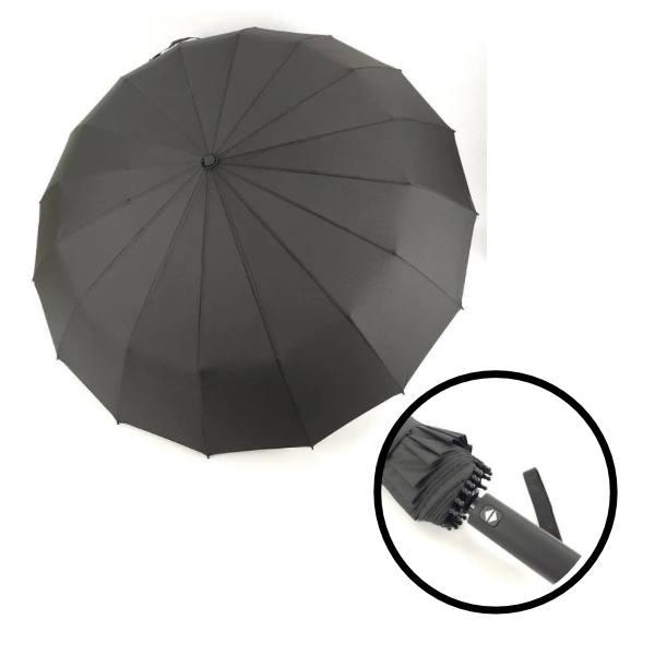 Чоловіча складана парасолька-автомат із прямою ручкою від Frei Regen, на 16 спиць антивітер, чорний, 02719-1