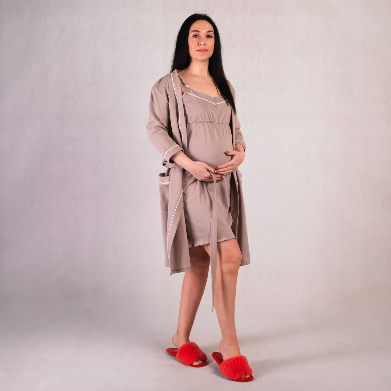 Теплий комплект жіночий для вагітних і мам-годувальниць бежевий р.44-60