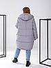 Тепла зимова жіноча подовжена до колін дута стьобана куртка з капюшоном, норма та батал великі розміри, фото 4