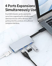 USB-адаптер 6 в 1 HUB з вбудованим шнуром Type-C VOKAMO HT2, фото 2