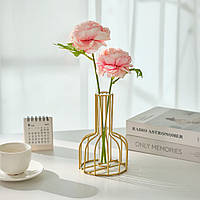 Стильна золота ваза з колбою, декоративна металева ваза