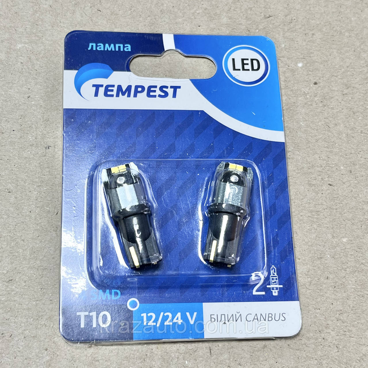 Лампа LED б/цгабарит,панель приладів,сарин 12/24V T10 4SMD CANBUS WHITE 2 шт.блістер TMP-19-T10., фото 1