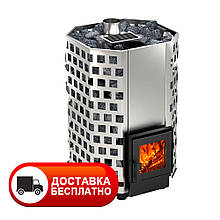 Піч для лазні Гейзер ПКС-01,02,04 (16,22,30 м³) без виносу кожух з нержавійки дверка зі склом 200х200 мм