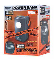 Повербанк Remax RPP-100 60000mAh PD100W+QC 22.5 W 2A2C LED синій