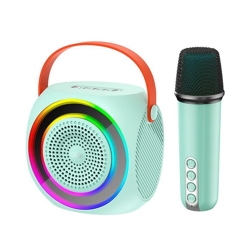 Караоке колонка система XO F42 Dazzling RGB з бездротовим мікрофоном блакитна