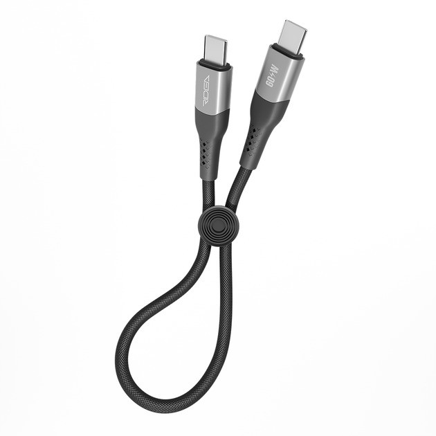 Кабель тайп сі - тайп сі Ridea RC-US42 UltraStrong Type-C to Type-C 60W 25 см, Чорний, кабель для заряджання