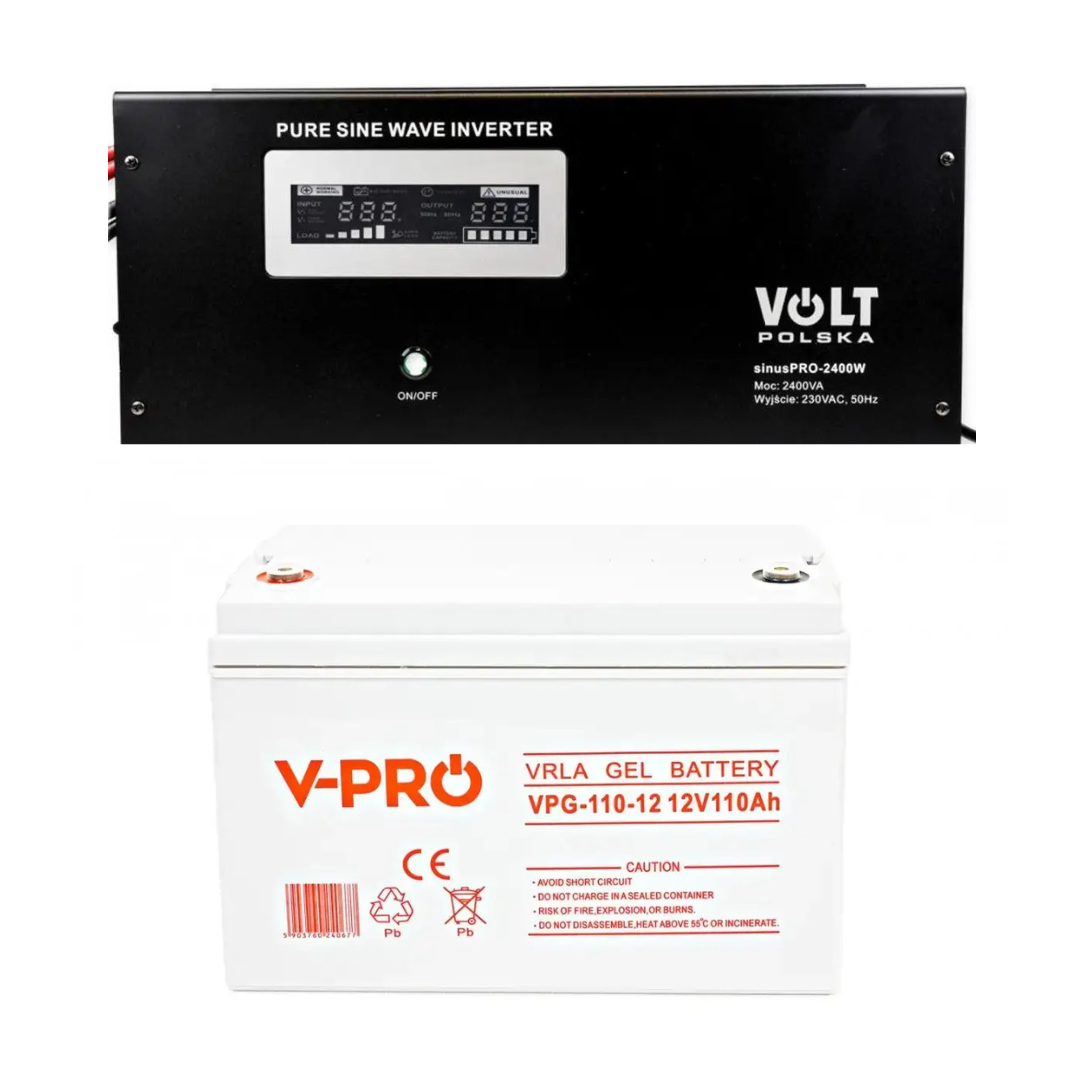 Комплект резервного (безперебійного) живлення ДБЖ Volt Polska SINUS PRO 2400 W 12/230V + Акумулятор гелевий Volt Polska GEL 110