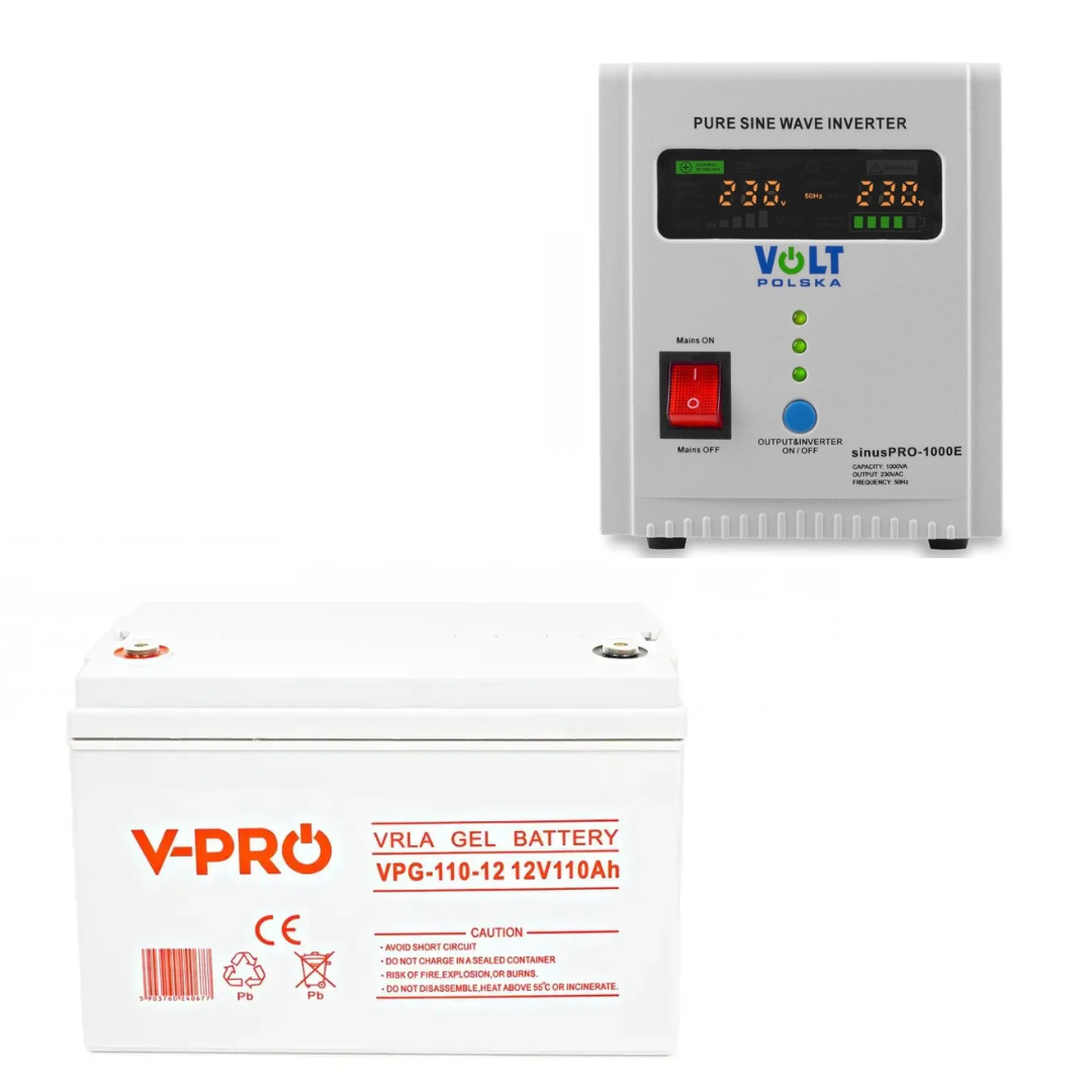 Комплект резервного (безперебійного) живлення ДБЖ VOLT POLSKA SINUS PRO 1000E +Акумулятор Volt Polska GEL 12V 110Ah VPRO для котла