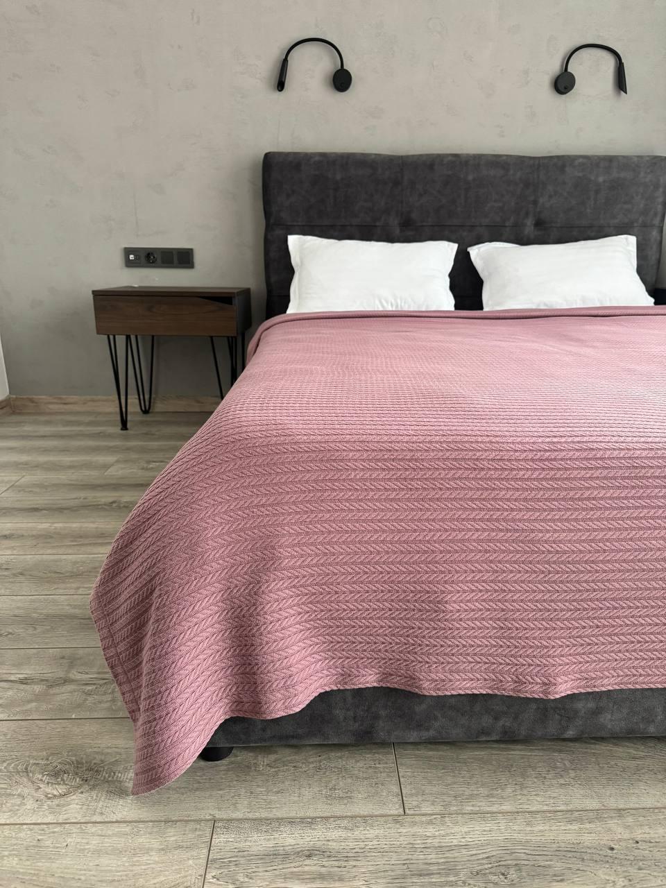 Плед покривало косичка, 100% cotton, пудра колір (Розміри і кольори в асортименті), фото 1