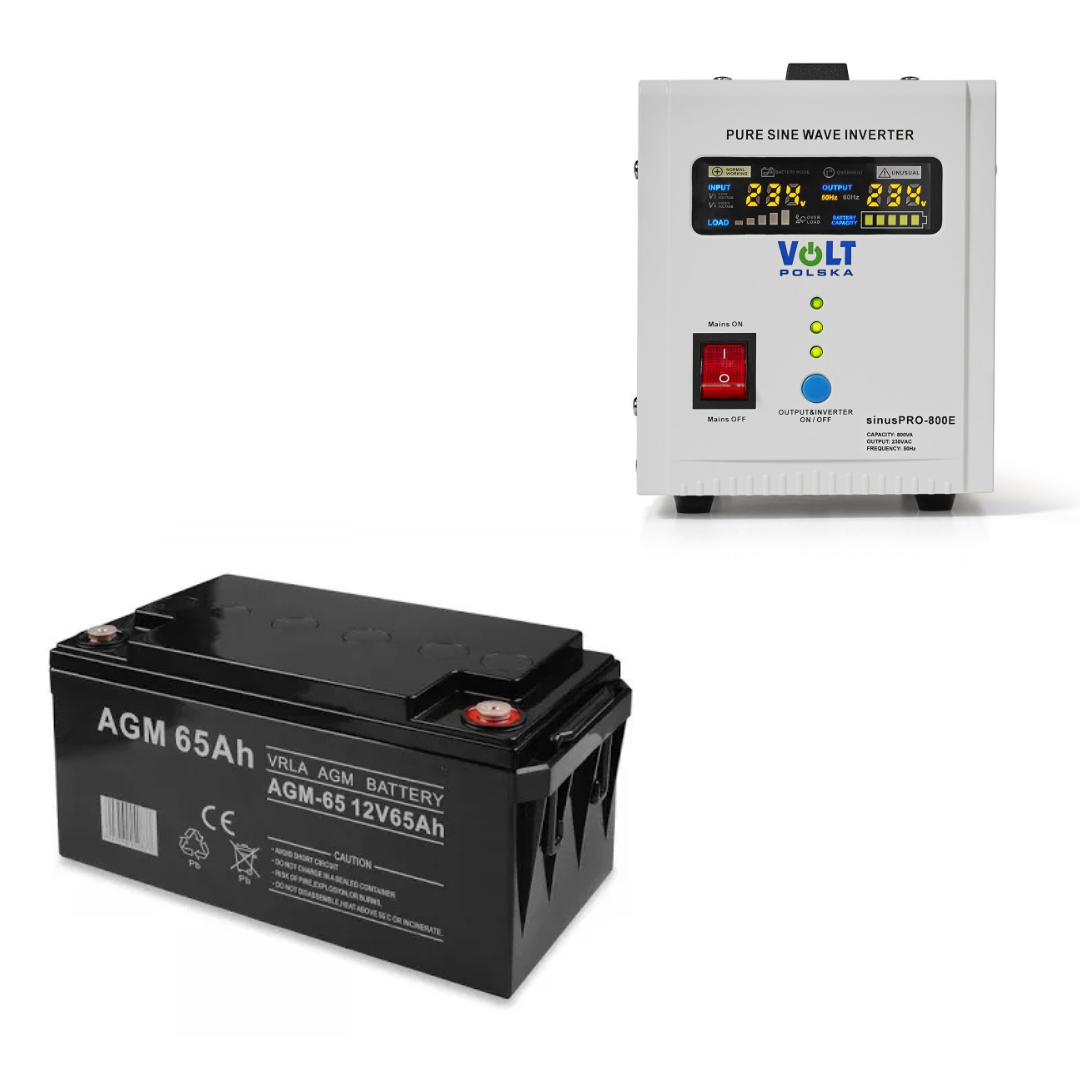 Комплект резервного (безперебійного) живлення ДБЖ VOLT POLSKA SINUS PRO 800E + Акумулятор VOLT POLSKA AGM 65Ah для ПК