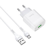 МЗП Hoco C72Q Glorious QC3.0 18W (1USB-A) + кабель USB to MicroUSB Білий