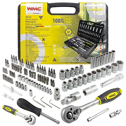 Набір інструментів 108пр. 1/2", 1/4" (6гр.) (4-22мм) WMC TOOLS WT-41082-5EURO, фото 1