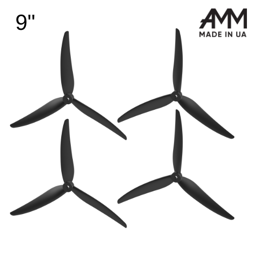 Пропелер 9"х4,5х3 АММ для FPV поліамід армований скловолокном 4 шт (2-CW, 2-CCW), фото 1