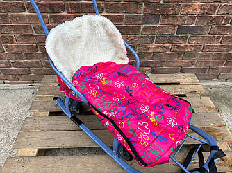 Конверт / чохол для санок, з штучної овчини, на дві блискавки, із затяжками рожевий Міккі Маус