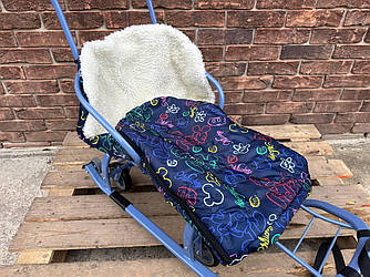 Конверт / чохол для санок, з штучної овчини, на дві блискавки, із затяжками синій Міккі Маус