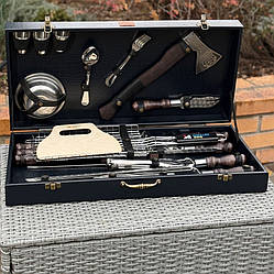 Набір для шашлику подарунковий в шкіряній коробці Зубр 2.0 ELIT BS69