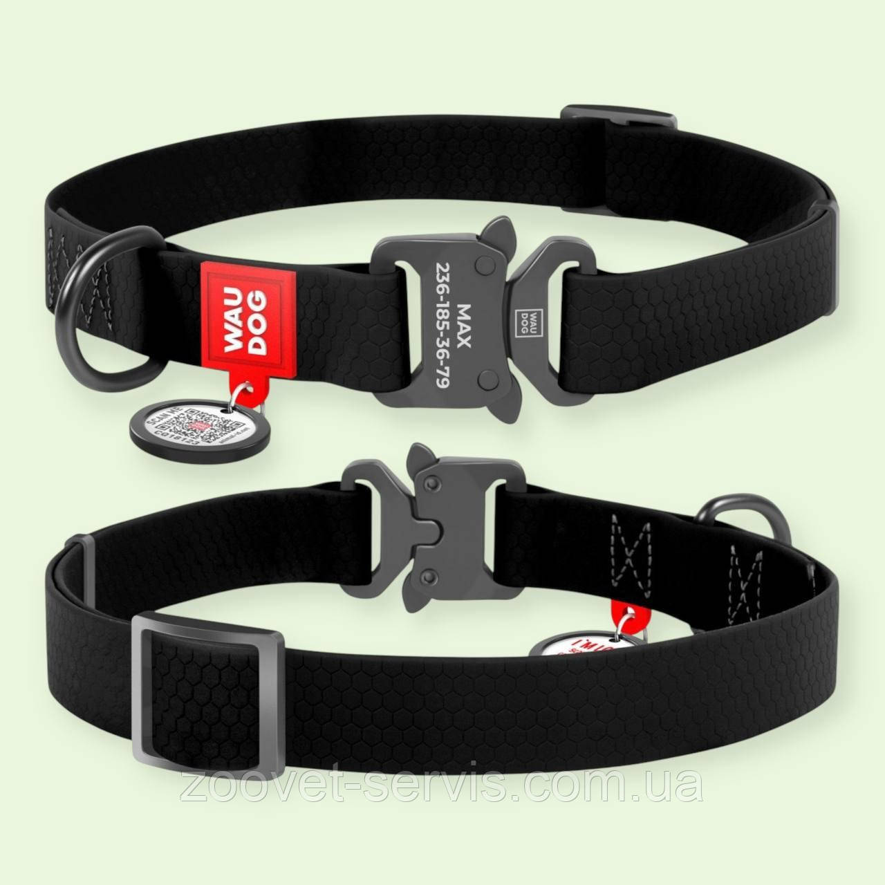Нашийник для собак WAUDOG Waterproof, водостійкий, з QR паспортом, 25 мм, чорний L (34-49 см) (27861), фото 1