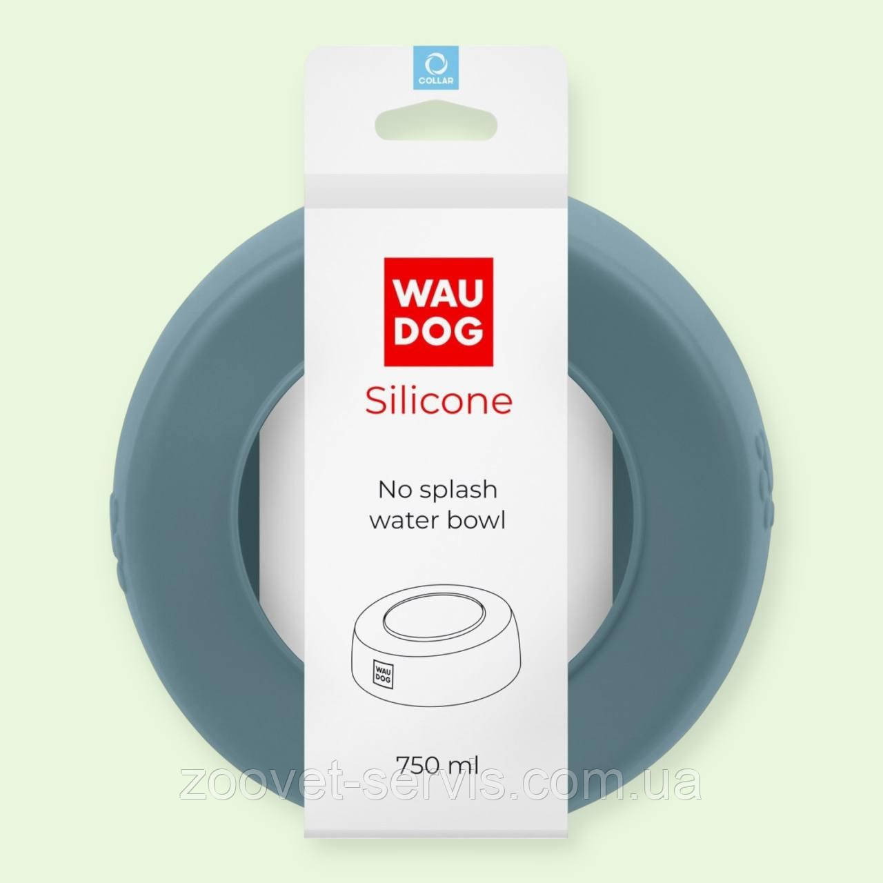 Миска-непроливайка WAUDOG Silicone силіконова для годування та поїння домашніх тварин, сіра, 750 мл (507811), фото 1