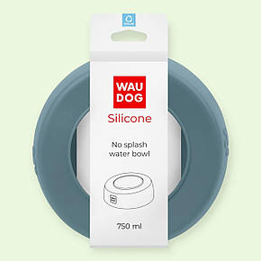 Миска-непроливайка WAUDOG Silicone силіконова для годування та поїння домашніх тварин, сіра, 750 мл (507811), фото 1