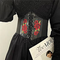 Стильний пояс-корсет із квітковою вишивкою, широкий елегантний корсет на талію (чорний)