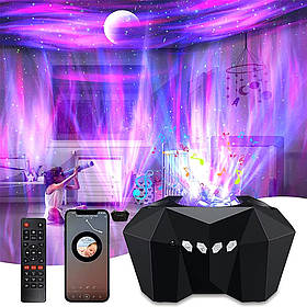 Ночник проектор зоряного неба Aurora Moon Star Projector Bluetooth з колонкою та пультом 7W Black (3_05763)