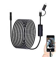 Ендоскопічна інспекційна камера 2в1 для iOS і Android (Lighting + Type C) Ø 8 мм 1 м soft. IP68