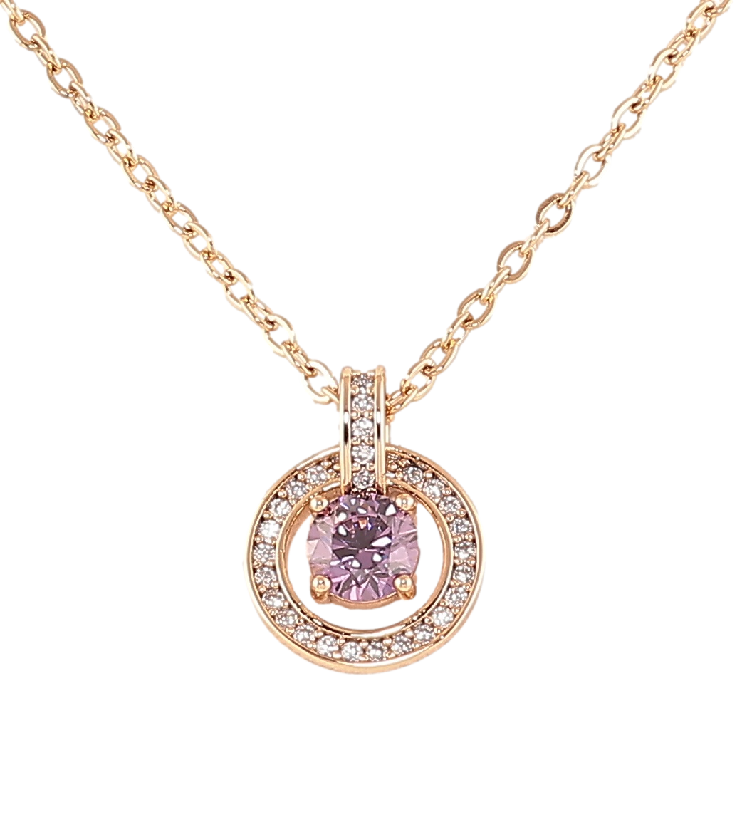 Кулон на ланцюжку Xuping Позолота 18K «Бузковий фіаніт у колечку цирконію» довжина 45-48см х 1.5мм