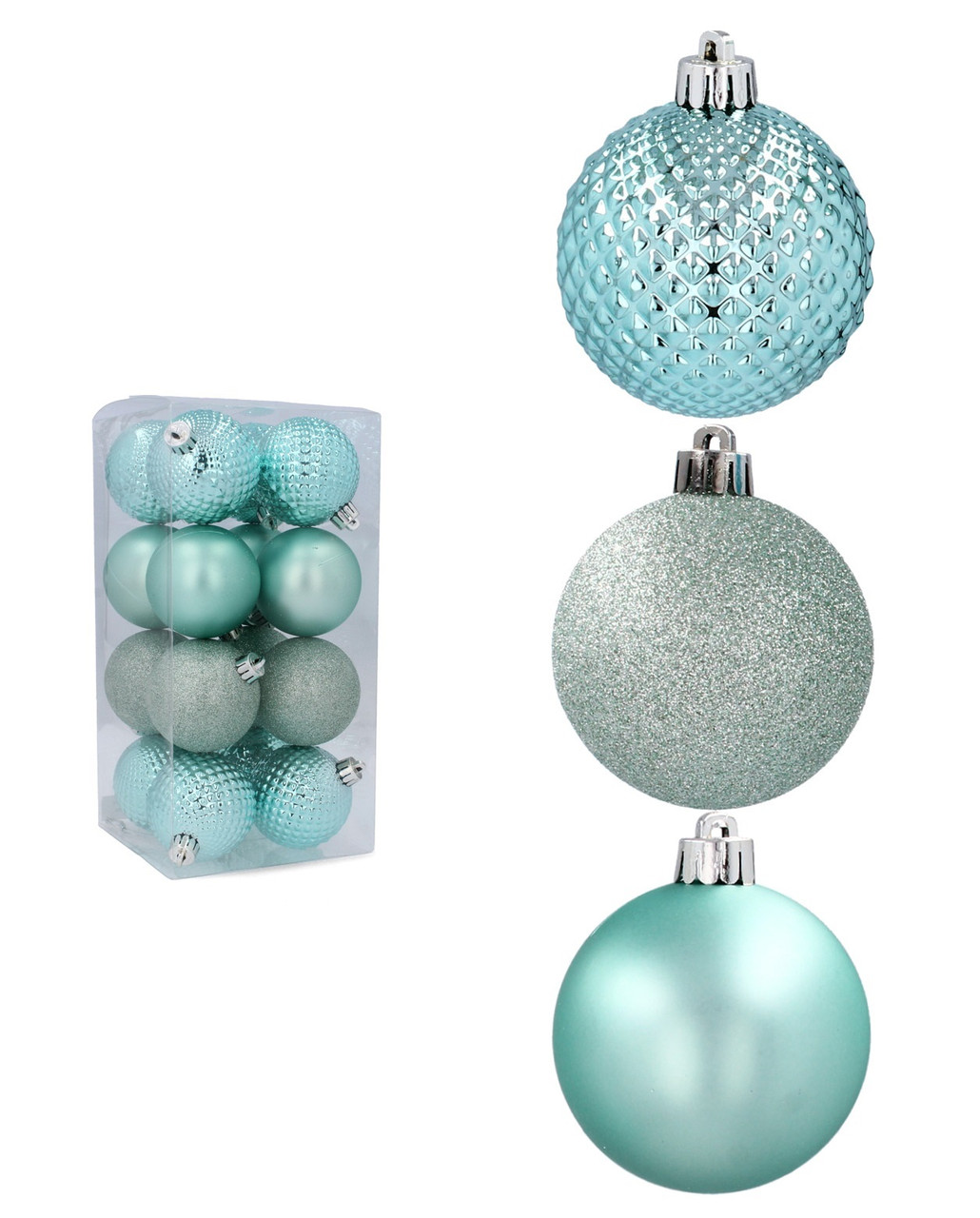 Ялинкові пластикові кульки Chomik комплект 16 шт, Ø 6 см, мікс бірюзові, фото 1